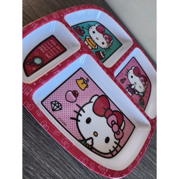 Hello Kitty Childrens Melamie Divided Tray Dish Plate 4 Sections Sanrio 🔥 2022 - Picture 2 of 8